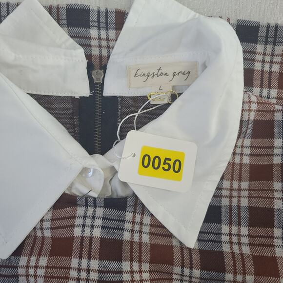 Kingston Grey Schoolgirl bodycon brown plaid dress Size Large Academia Preppy - Picture 9 of 9